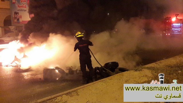 الطيبة : إنتشار قوات الشرطة بعد حرق إطارات على شارع 444 وإغلاق مدخل المدينة